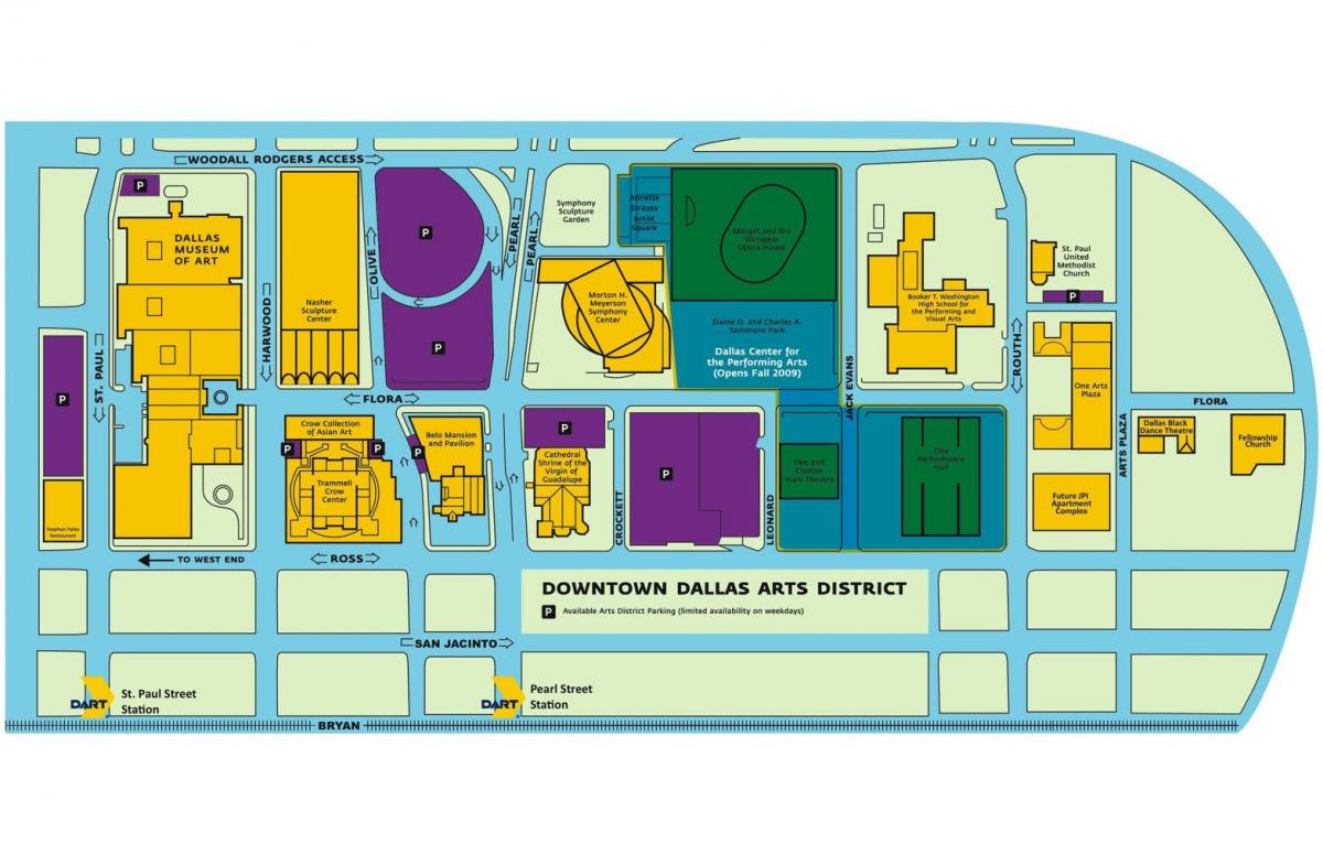 karta över Dallas arts district