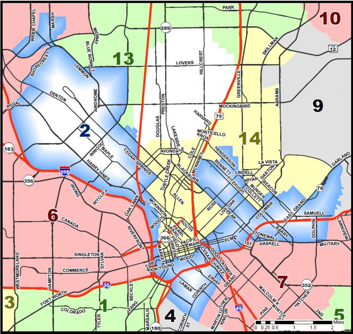 Dallas kommunfullmäktige district karta