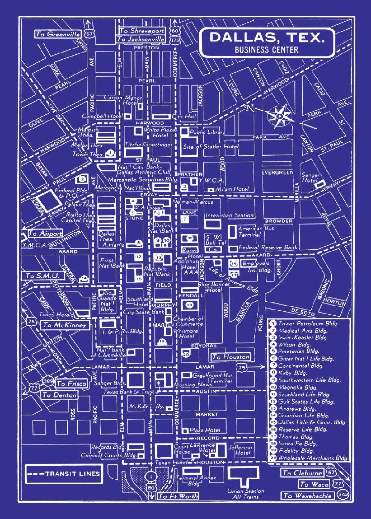 karta över centrala Dallas