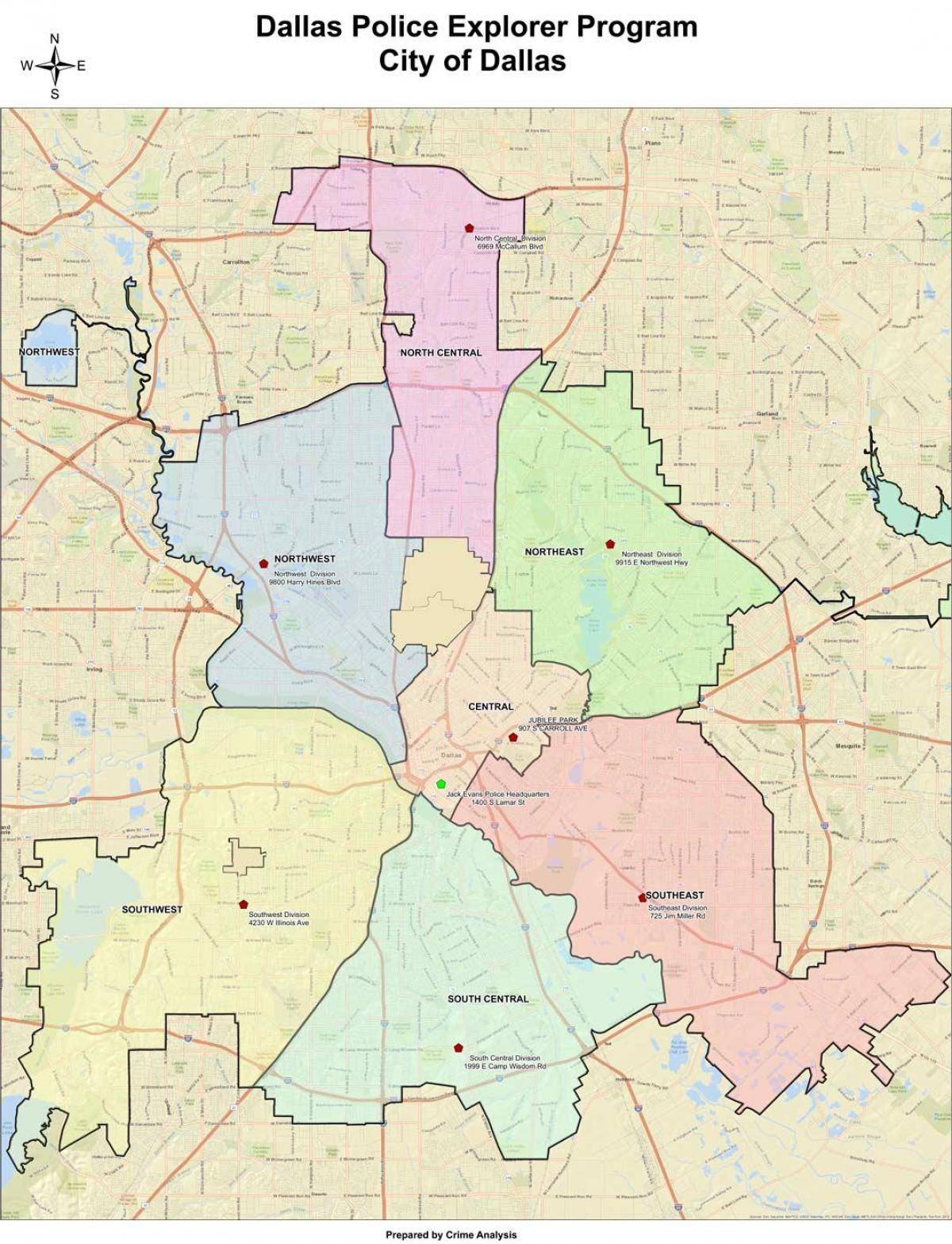 Dallas karta över området